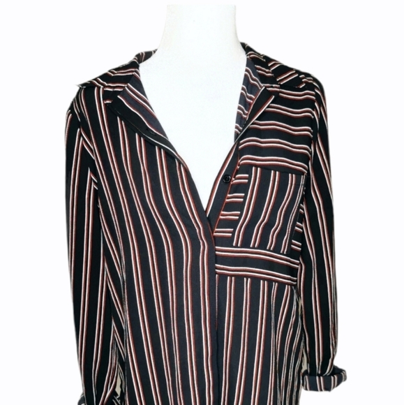 Atmosphere red black striped button down shirt - Picture 2 of 5
